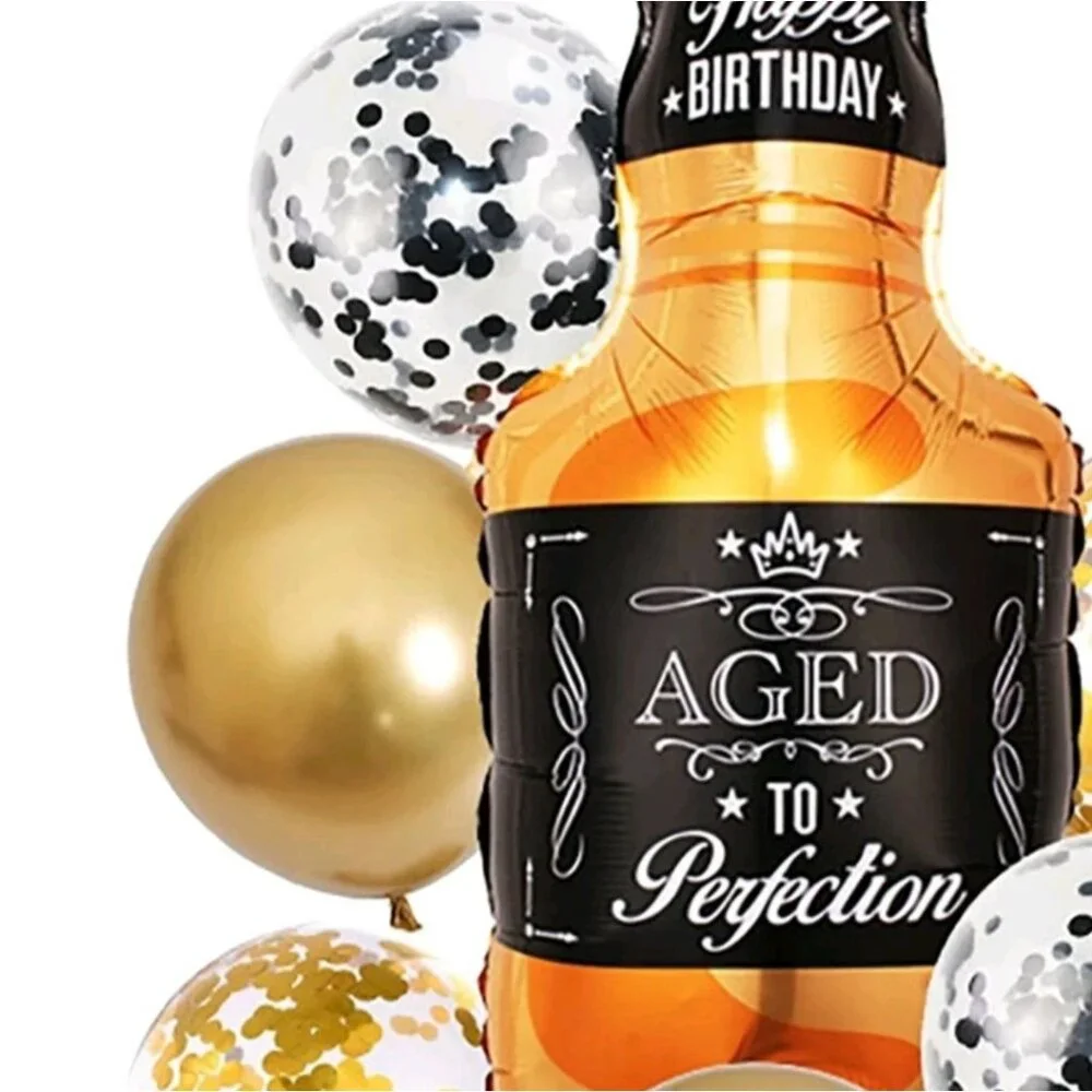 Whiskey Bottle Balloon HAPPY BIRTHDAY Aged To Perfection Foil Set decoration new